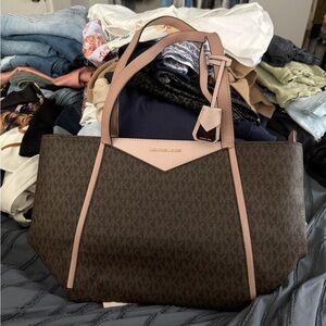 Michael Kors Dark Brown and Light Pink Tote Bag